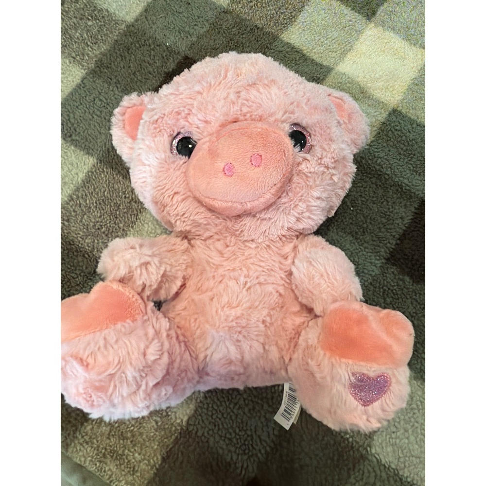 MTY International Pink Pig Plush Stuffed Animal Glitter Eyes Heart 10 Inch